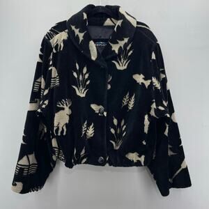 Denali Fleece Jacket Womens Large/XL Black Beige Camp Outdoor Forest Cropped